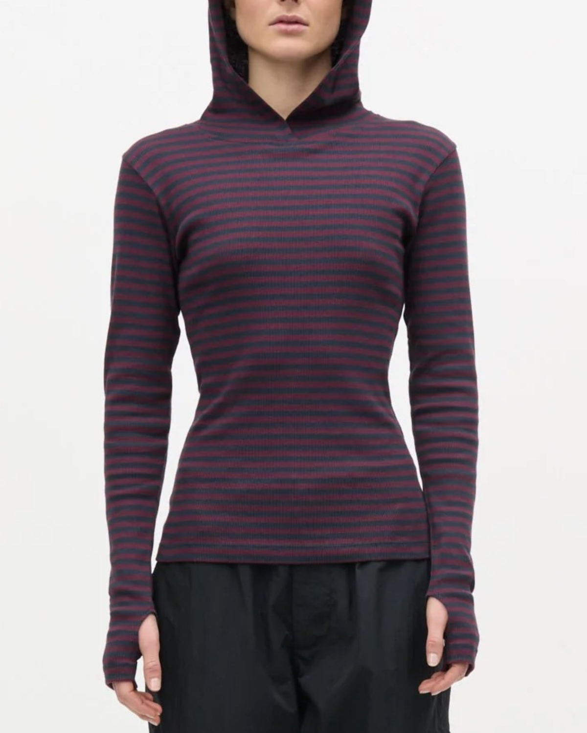 Mads Nørgaard 2x2 Cotton Stripe Tutti Hood Bordeux/Navy