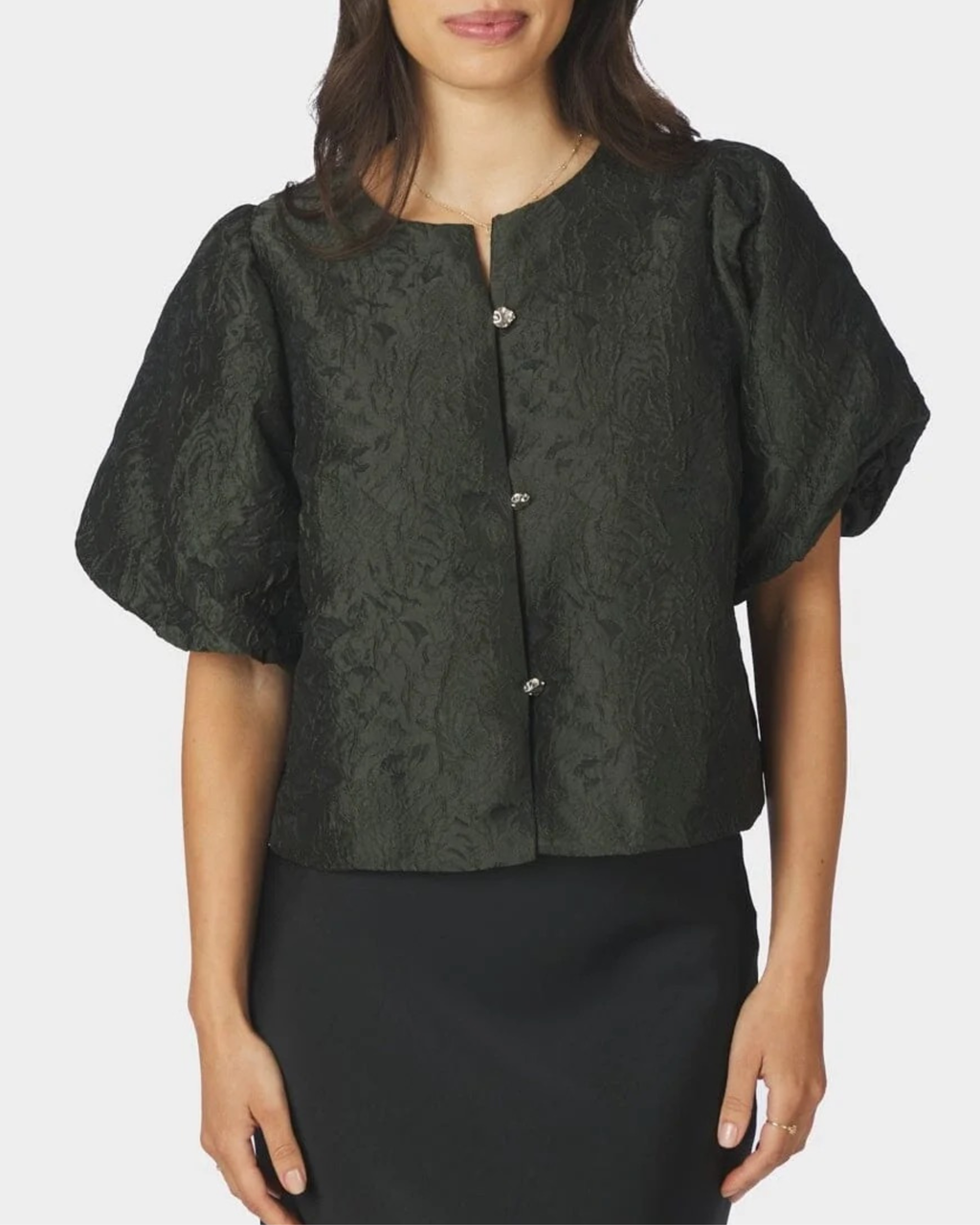Neo Noir Aisa Brocade Blouse Dark Green
