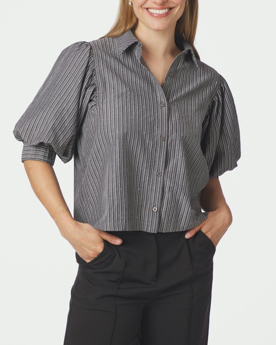 Neo Noir Etta Stripe B Shirt Dark Grey