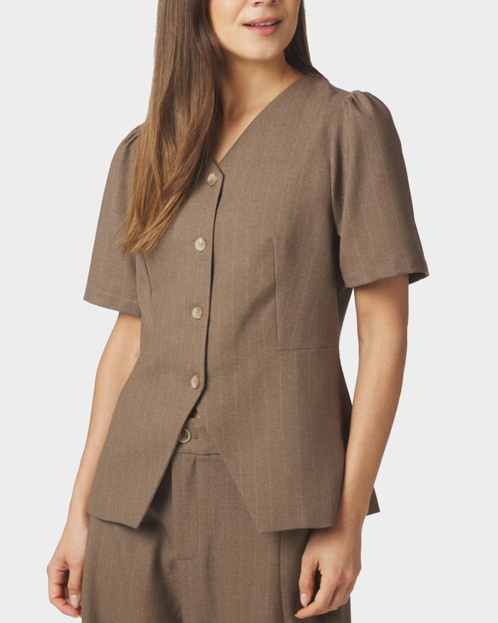 Neo Noir Jules Pinstripe Blouse Taupe