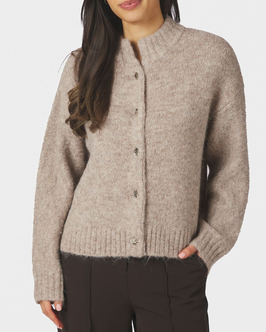 Neo Noir Taura Fluffy Knit Cardigan Beige