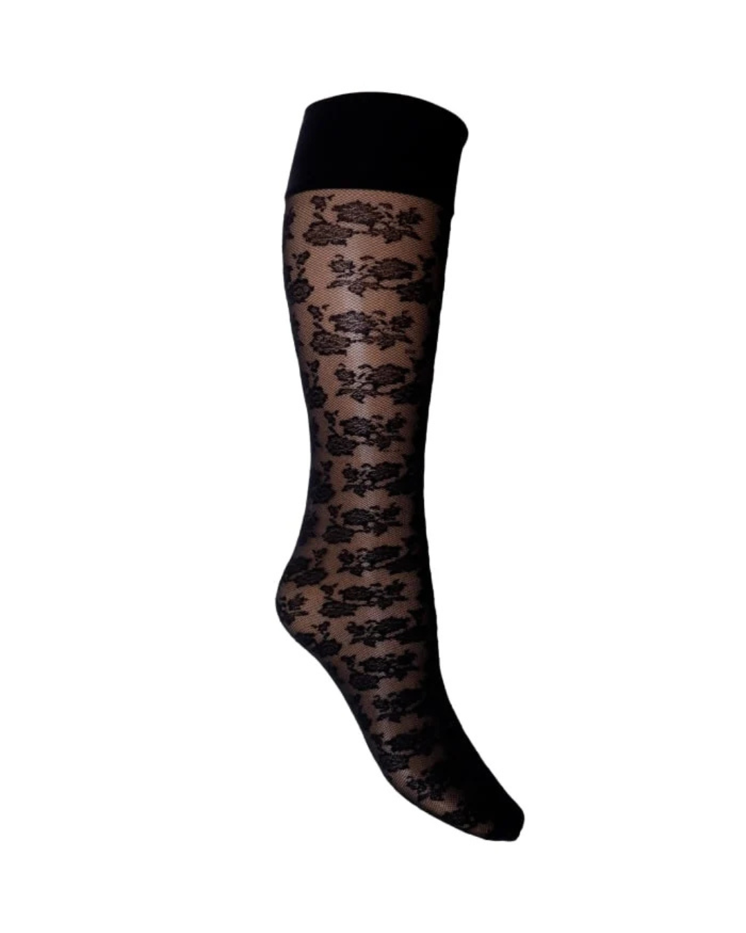 Black Colour Flower Lace Knit Knee High Sock Black