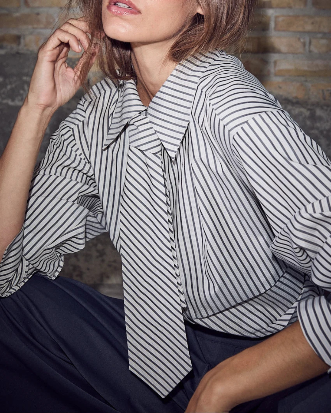 Haute L'amitié Gemma Tie Stripe Shirt Beige
