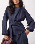 Co'Couture Luna Tie Blouse Navy