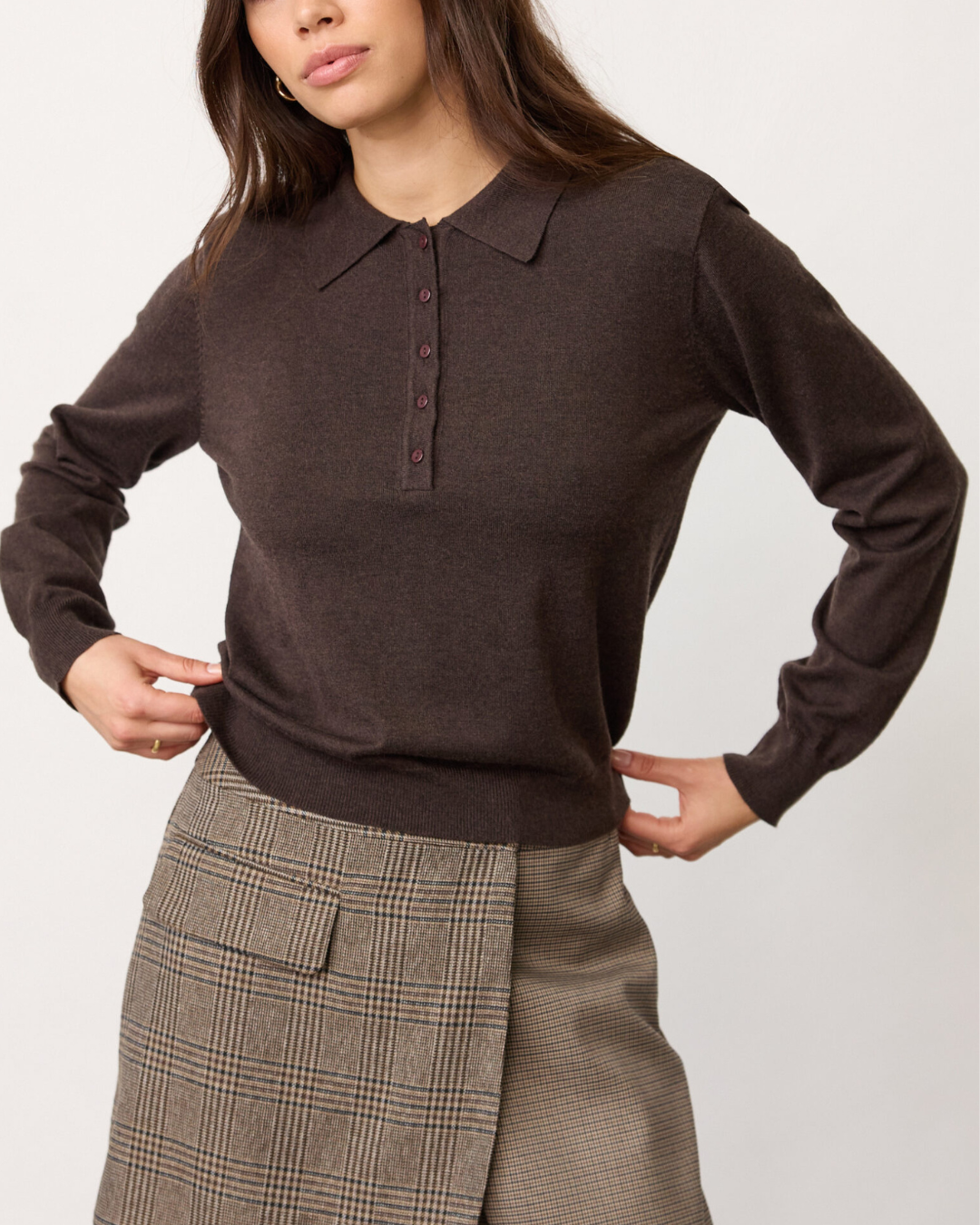 Co'Couture Cory Padded Polo Knit Dark Brown