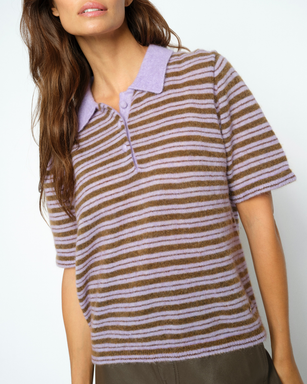 Mos Mosh Milvi SS Stripe Polo Knit Violet