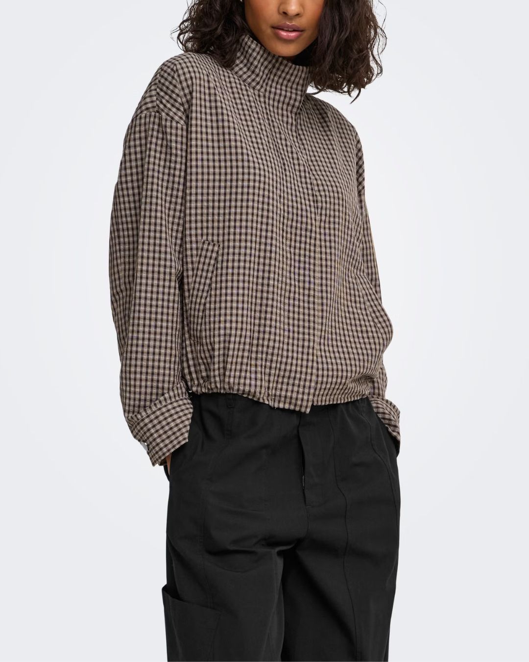 JDY Umi L/S Check Jacket Portabella Brown