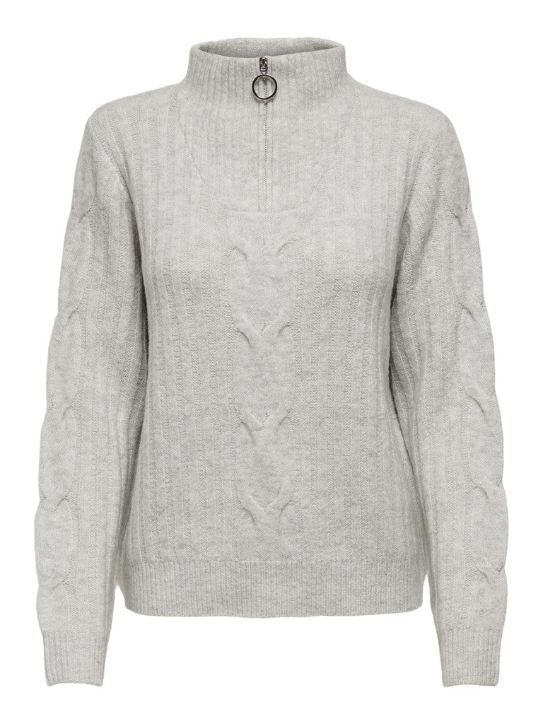 JDY Andrea L/S Zip Cable Pullover Knit Super Light Grey