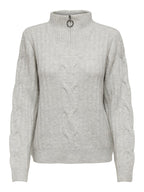 JDY Andrea L/S Zip Cable Pullover Knit Super Light Grey
