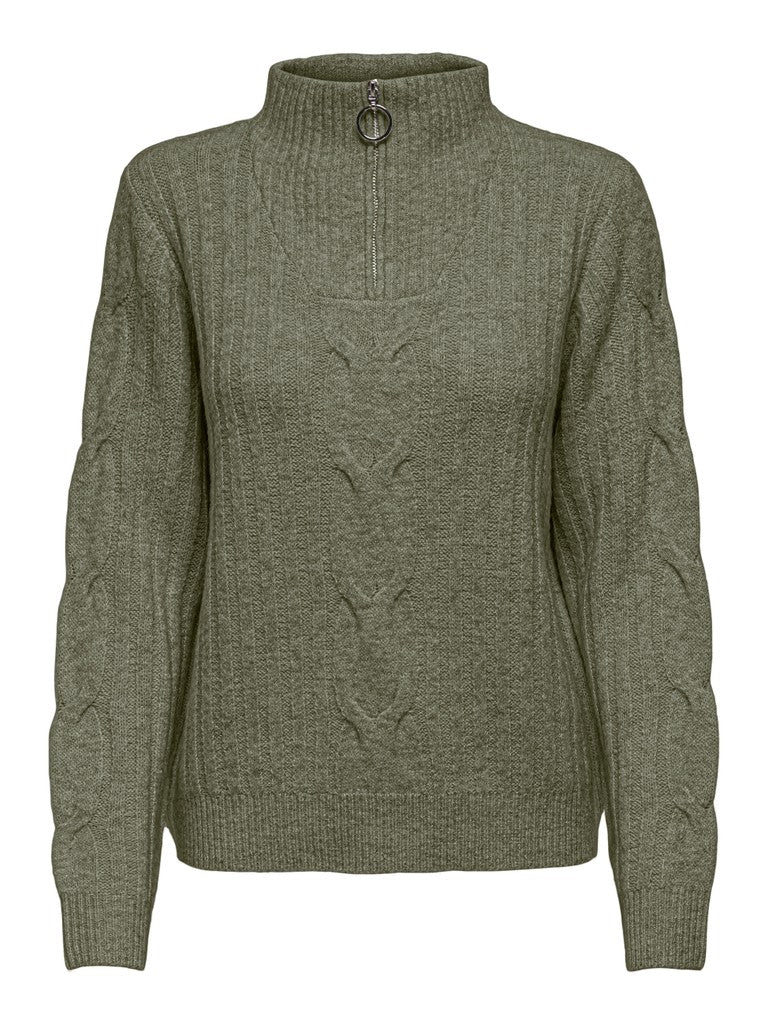 JDY Andrea L/S Zip Cable Pullover Knit Kalamata