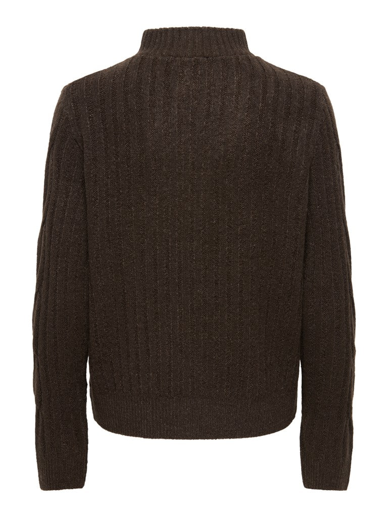 JDY Andrea L/S Zip Cable Pullover Knit Coffee Bean