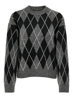 JDY Bianka L/S Argyle Pullover Knit Dark Grey Melange