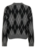 JDY Bianka L/S Argyle Pullover Knit Dark Grey Melange