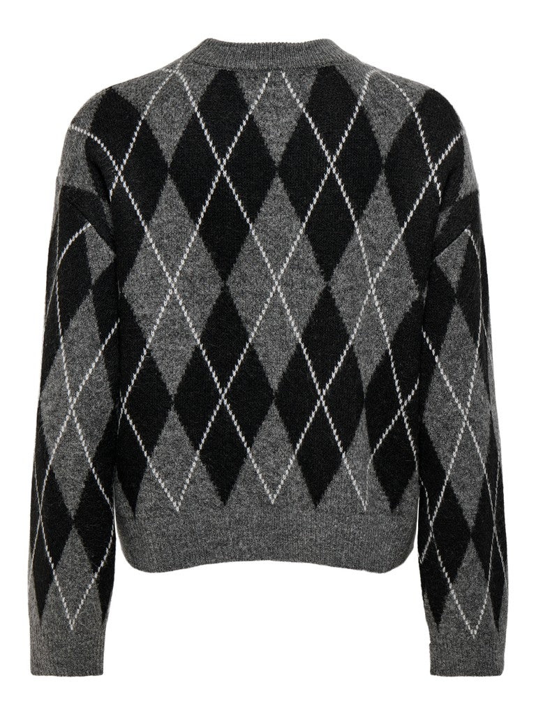 JDY Bianka L/S Argyle Pullover Knit Dark Grey Melange