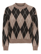 JDY Bianka L/S Argyle Pullover Knit Chocolate Torte