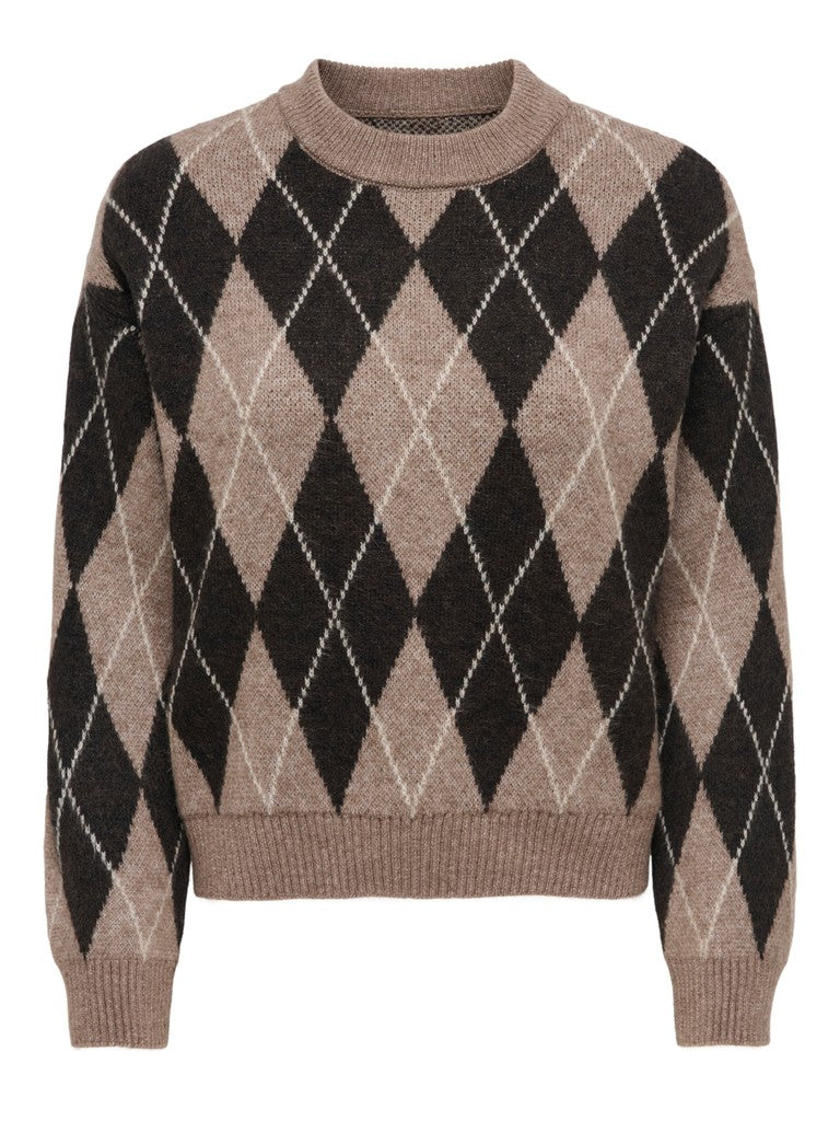JDY Bianka L/S Argyle Pullover Knit Chocolate Torte