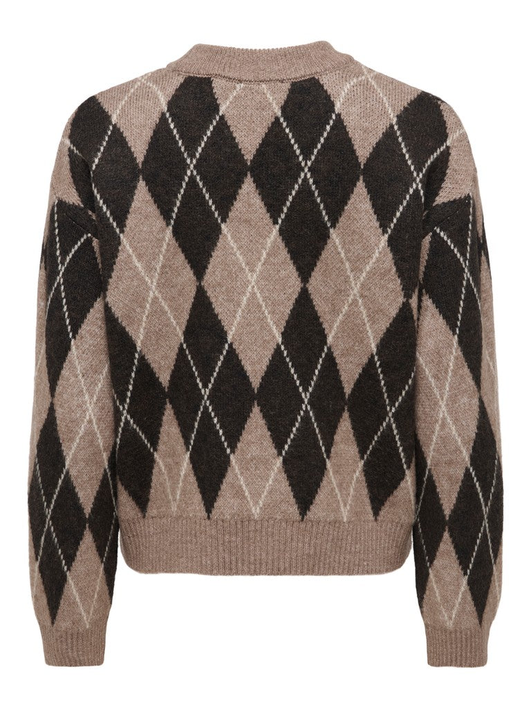 JDY Bianka L/S Argyle Pullover Knit Chocolate Torte