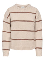 JDY Neel L/S O-Neck Stripe Pullover Oatmeal/Bison