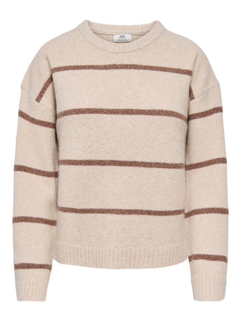 JDY Neel L/S O-Neck Stripe Pullover Oatmeal/Bison