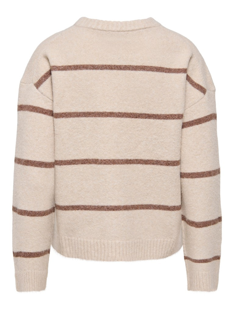 JDY Neel L/S O-Neck Stripe Pullover Oatmeal/Bison