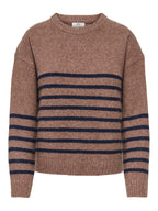 JDY Neel L/S O-Neck Stripe Pullover Bison/Black