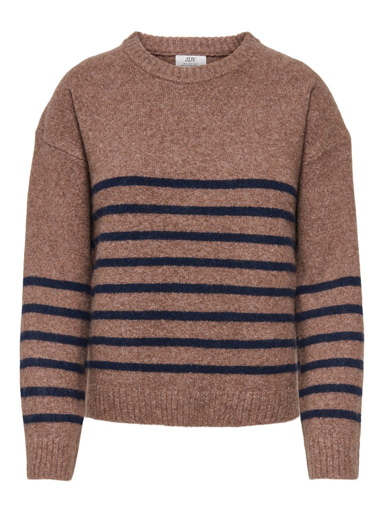 JDY Neel L/S O-Neck Stripe Pullover Bison/Black