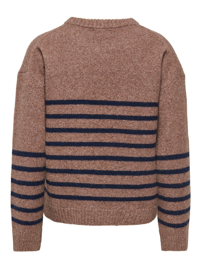 JDY Neel L/S O-Neck Stripe Pullover Bison/Black