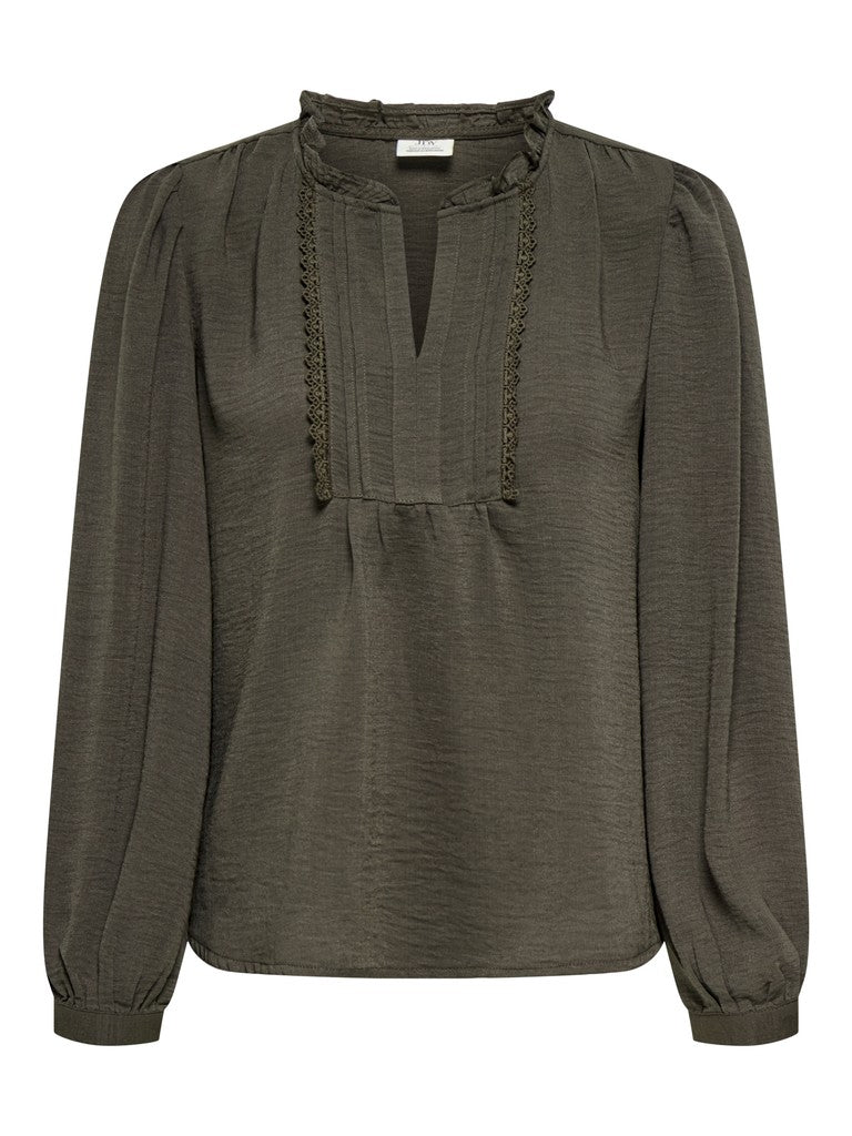 JDY Rachel Life L/S Pintuck Top Black Olive
