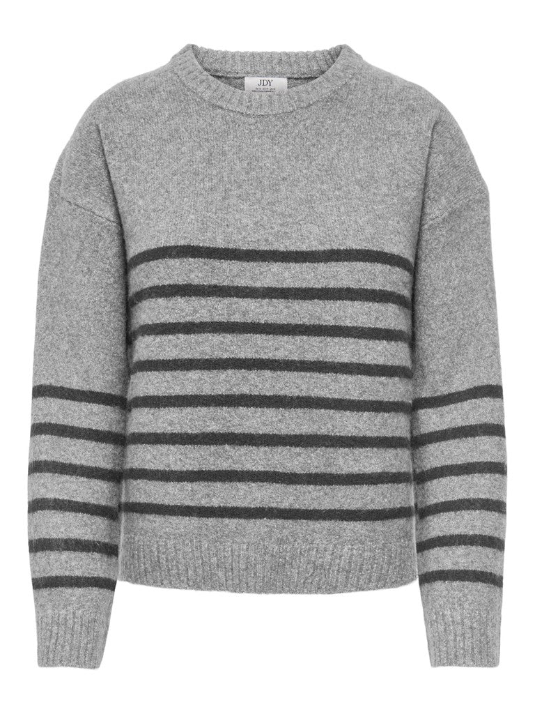 JDY Neel L/S O-Neck Stripe Pullover Grey Melange