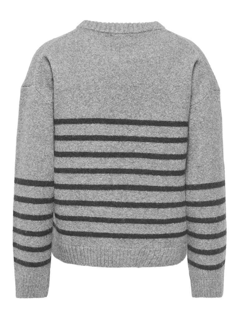 JDY Neel L/S O-Neck Stripe Pullover Grey Melange
