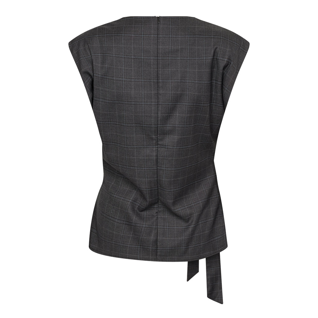 Co'Couture Elora Check Pleat Top Dark Grey