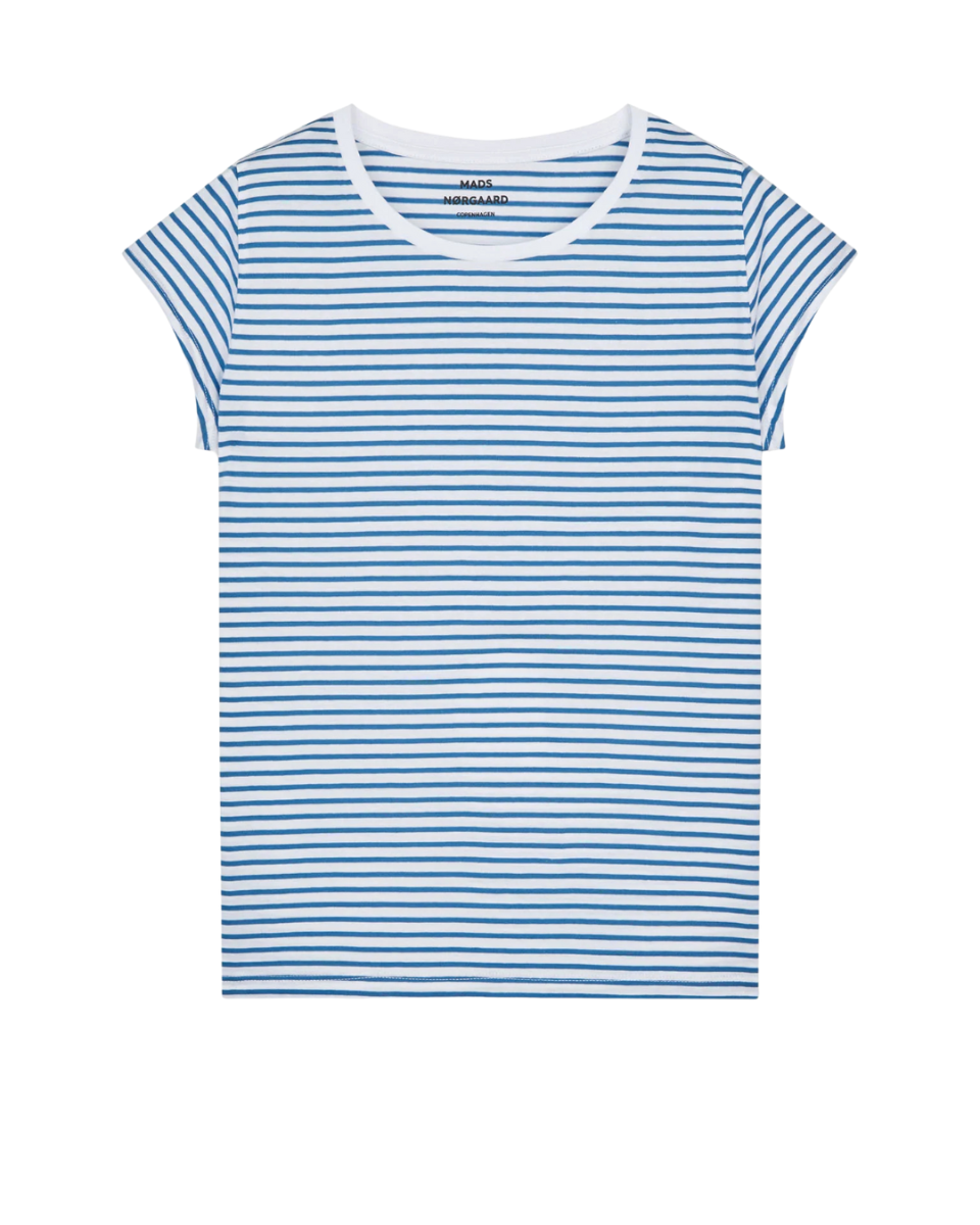 Organic Jersey Stripe Teasy T-Shirt White/Cobalt