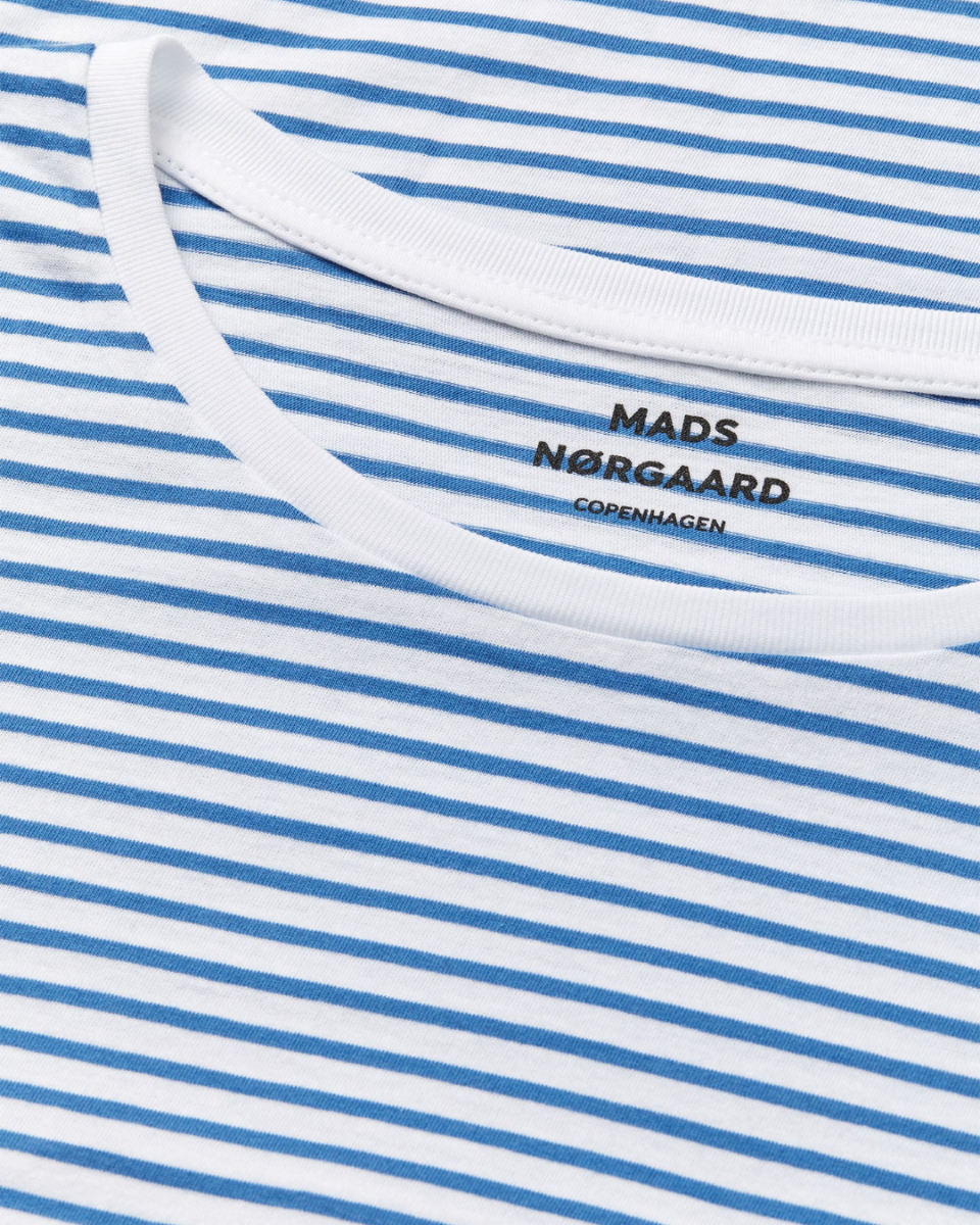 Organic Jersey Stripe Teasy T-Shirt White/Cobalt
