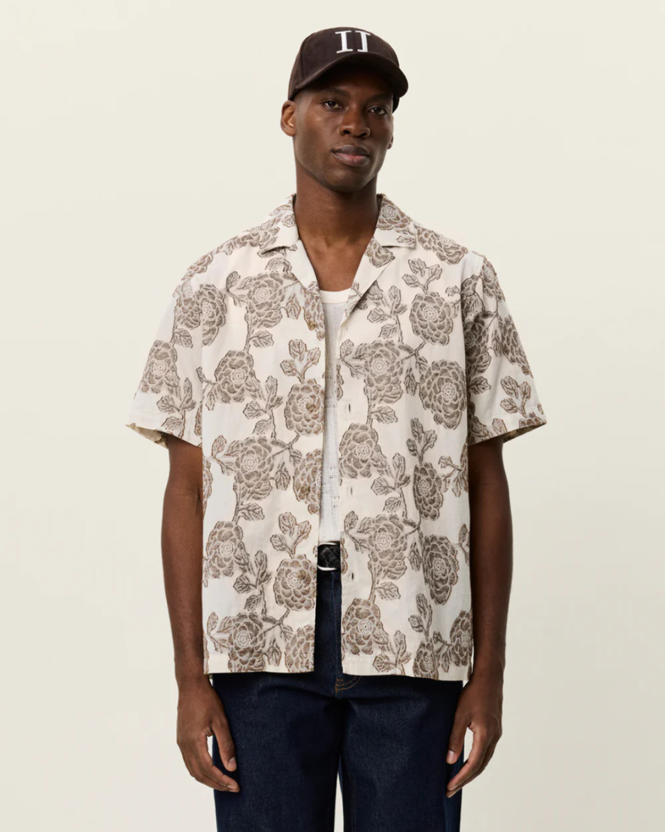 Lesley Flower Jacquard SS Shirt Ivory