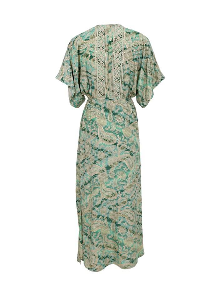Luna Long V-Neck Dress Floral Green