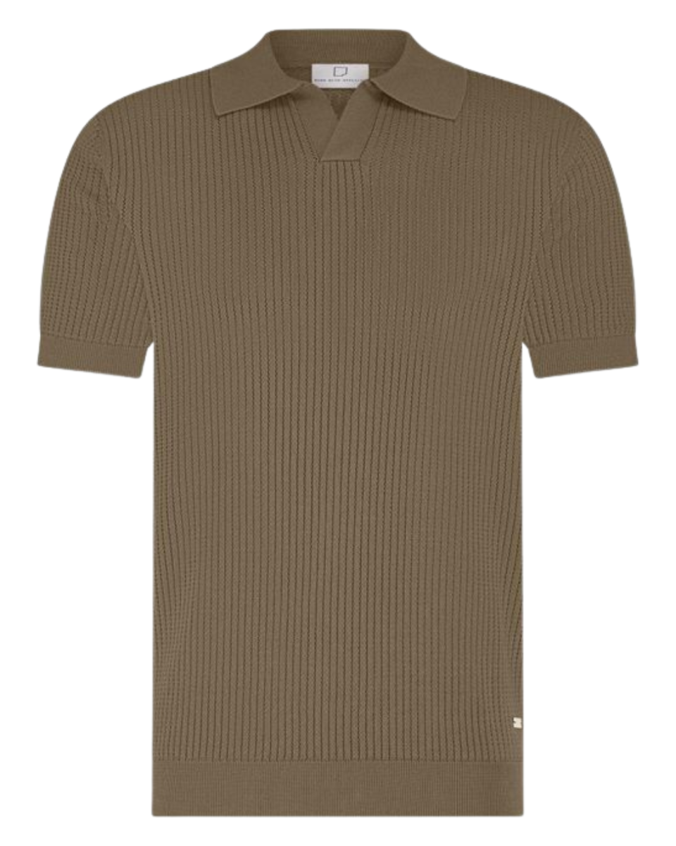 Richard Knitted Polo SS Halfzip Tobacco