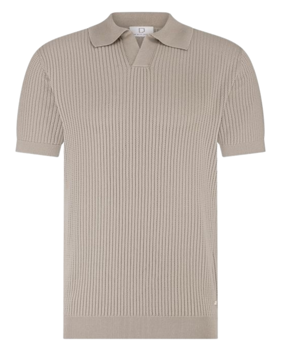 Richard Knitted Polo SS Halfzip Pebble
