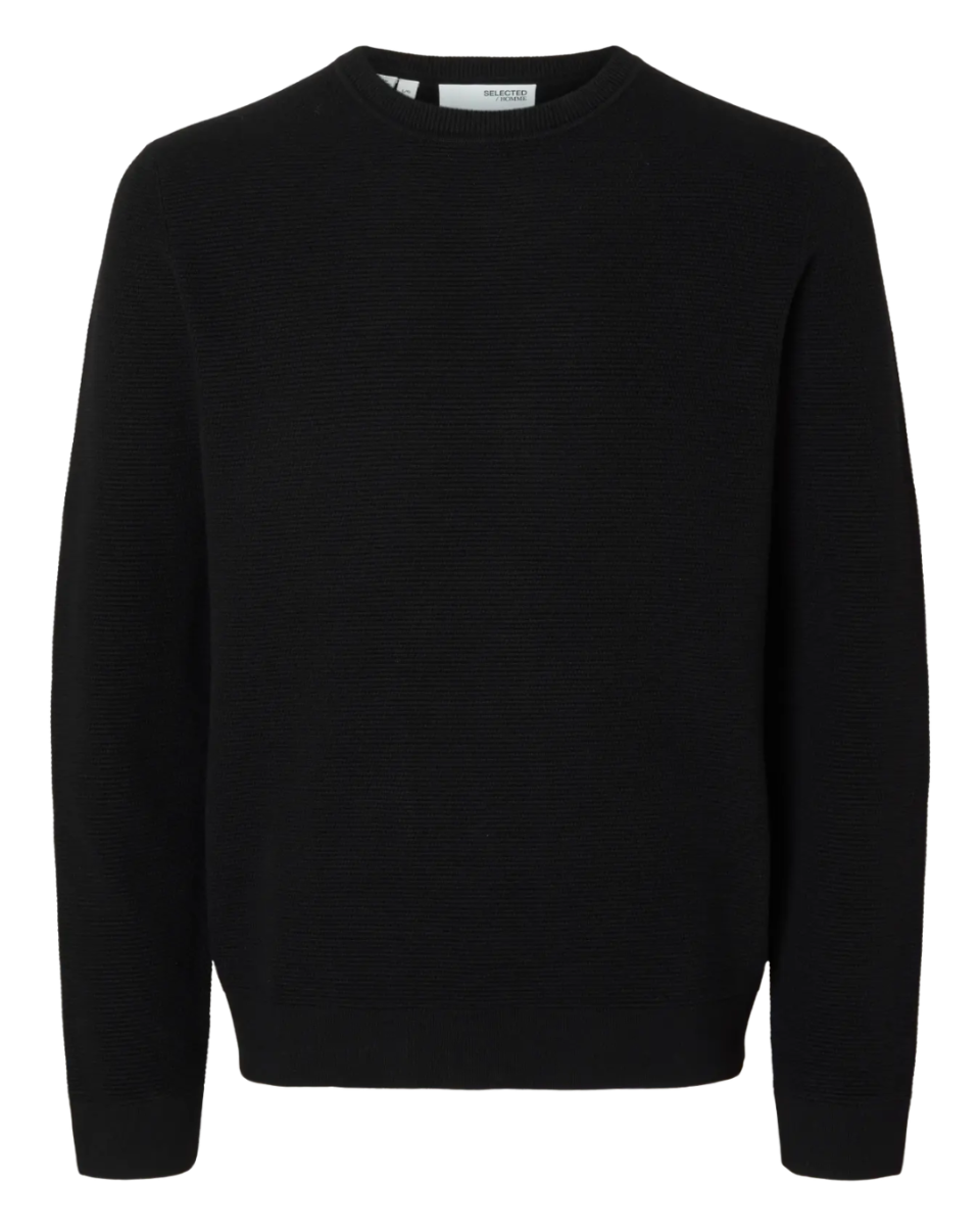 Ross LS Knit Structure Crew Neck Black