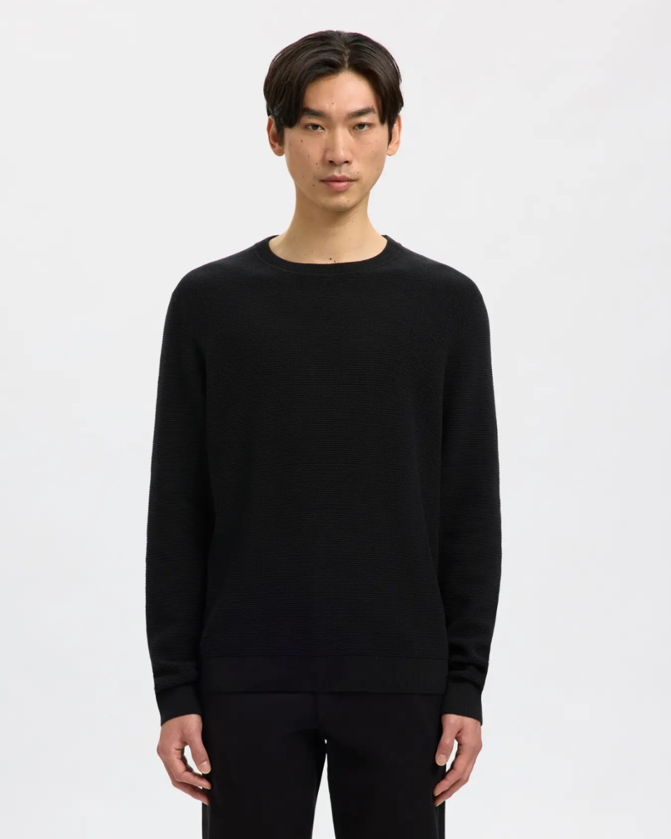 Ross LS Knit Structure Crew Neck Black