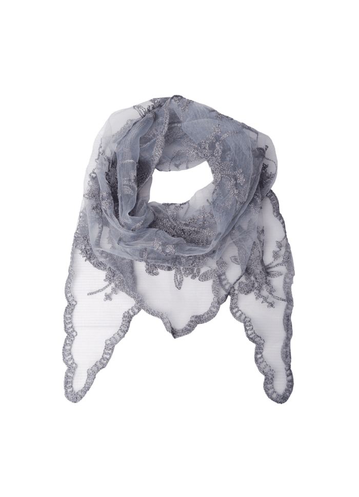 Miriana Triangle Lace Scarf Grey Blue