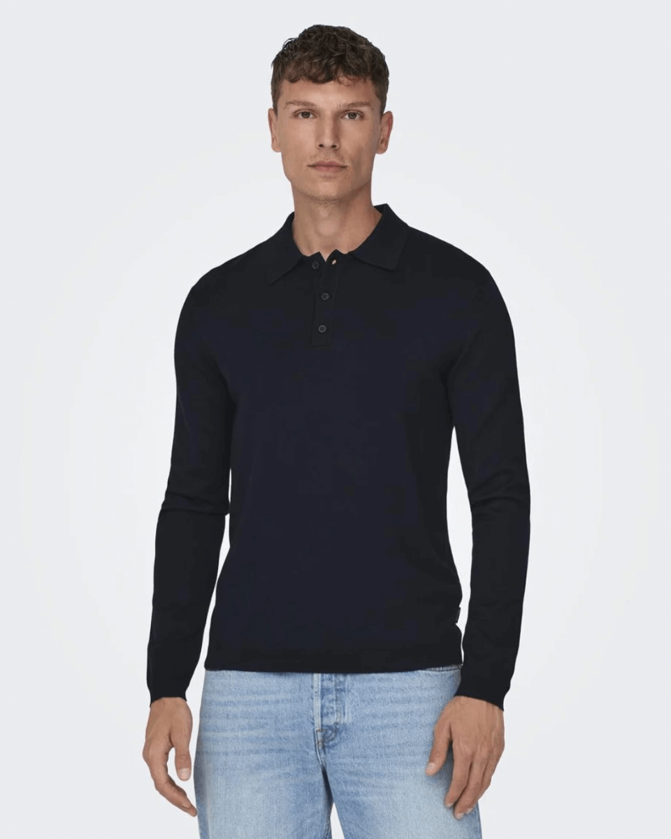 Wyler Life Reg Ls Polo Knit Dark Navy