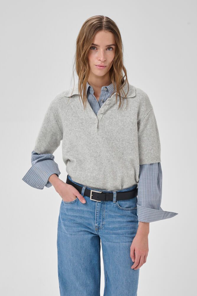 Paloma Fine Knit Polo Light Grey Melange