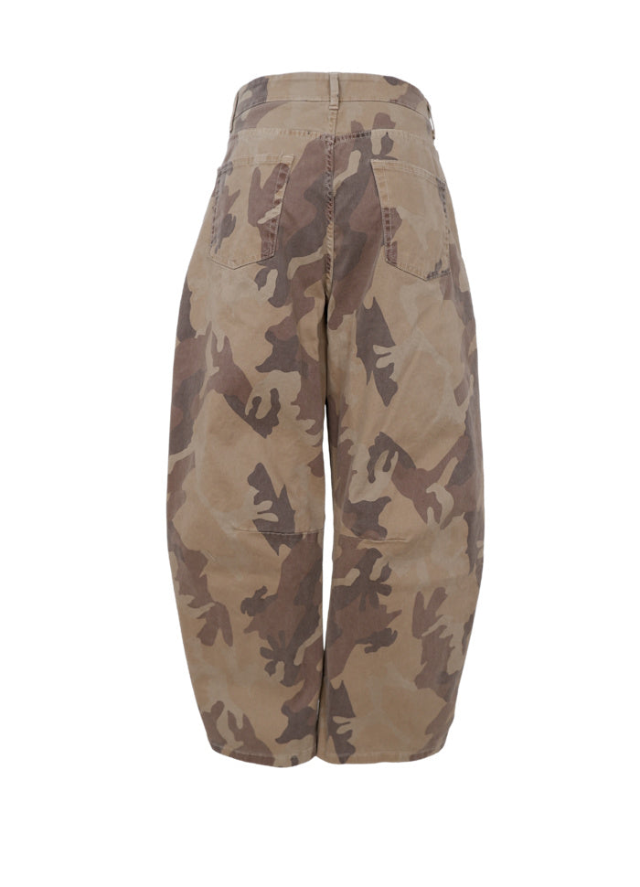 Black Colour Aila Barrel Pant Brown Camouflage