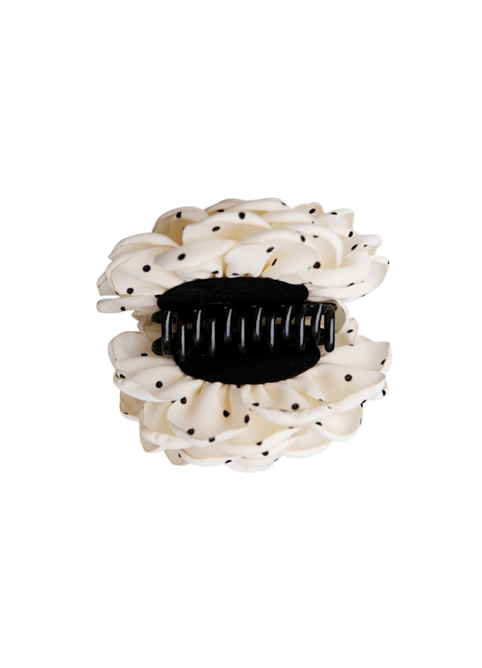 Black Colour Villa Mega Flower Hair Claw Creme W. Dots