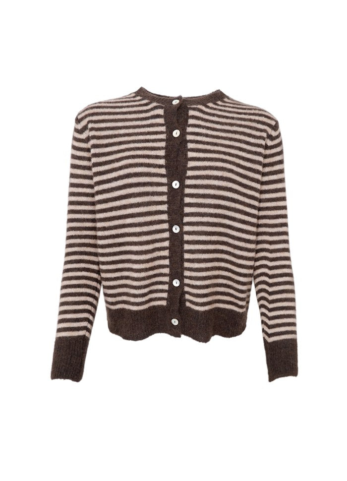 Black Colour Dell Striped Knit Cardigan Coffee