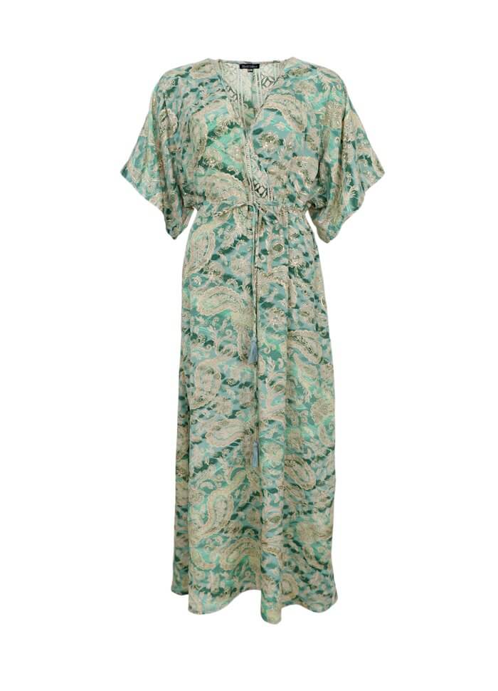 Luna Long V-Neck Dress Floral Green