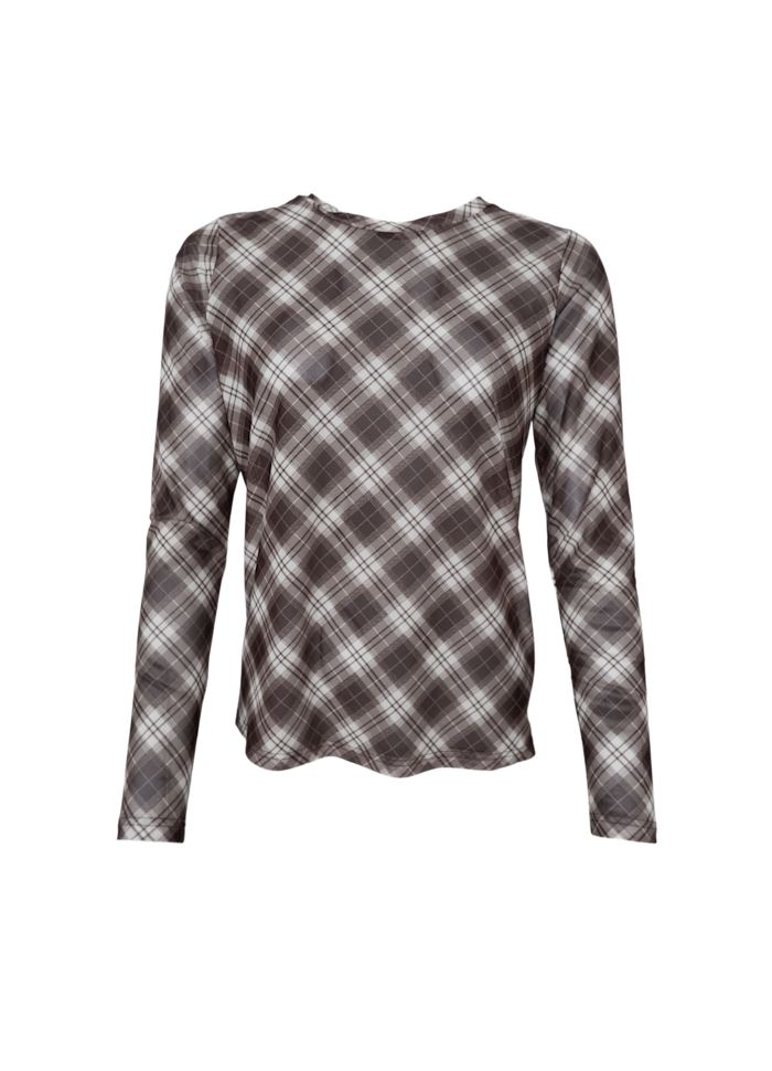Black Colour Kamma Mesh Blouse Brown Tartan